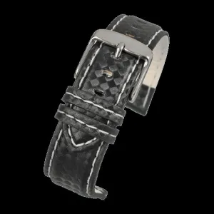 20mm Premium Black Carbon Fibre Watch Strap with White Stitching