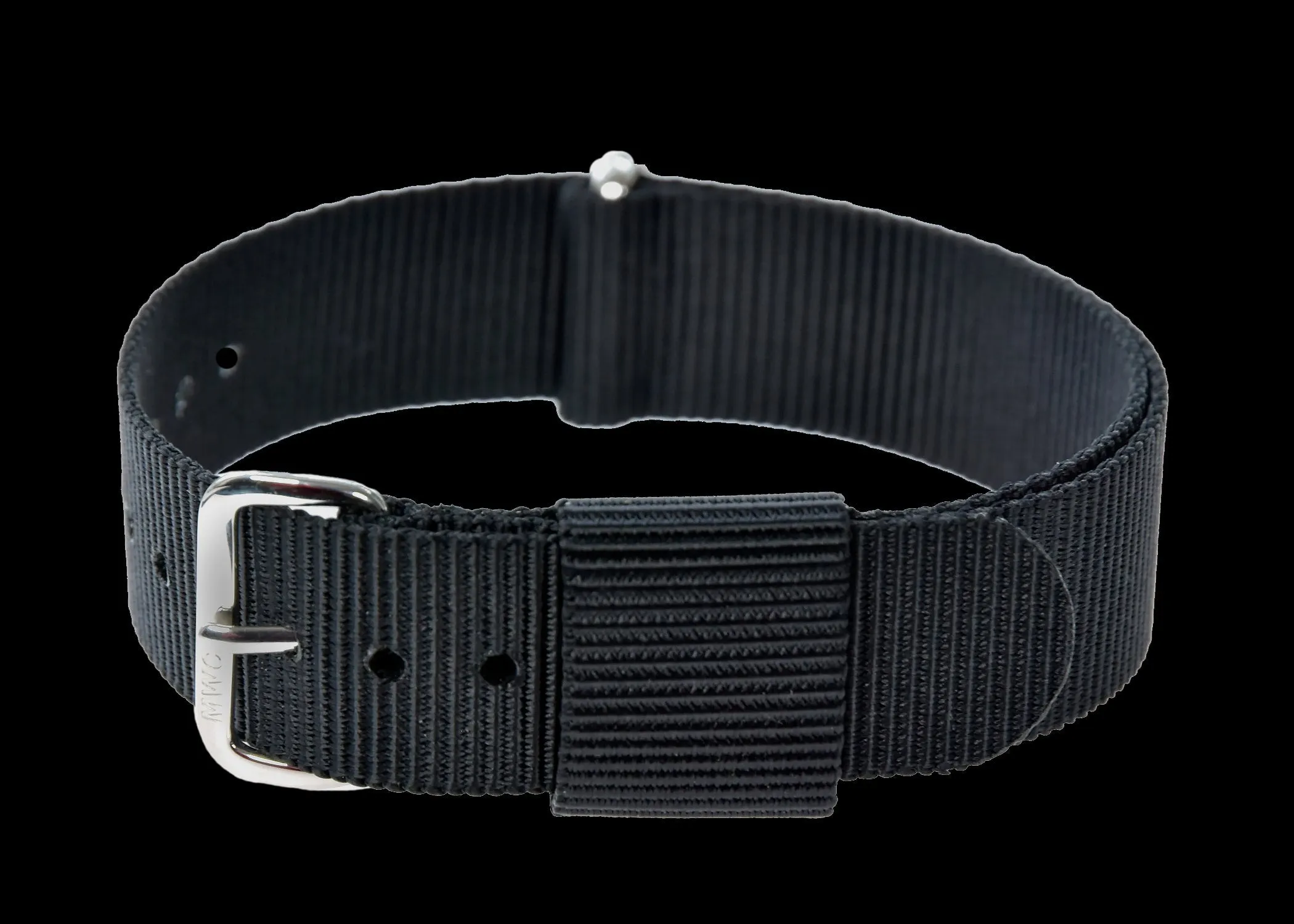 20mm US Pattern Hybrid Black Military Watch Strap (Chrome Fasteners)