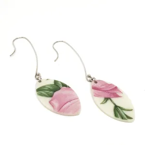 (30% Off) Earrings - Long Pink Floral Vintage China by Material Movement