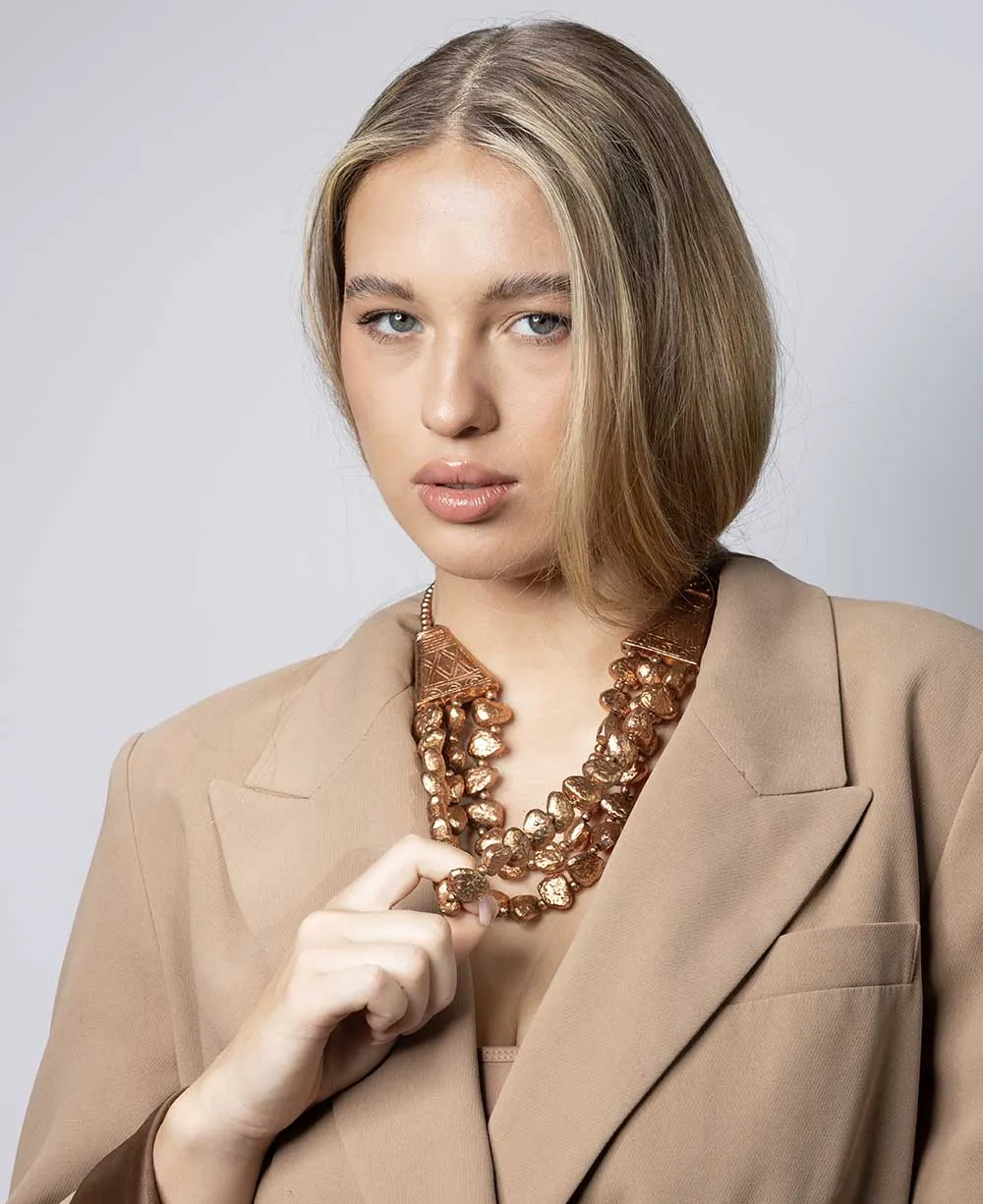 Copper-Tone Triple-Strand Textured Metal Necklace