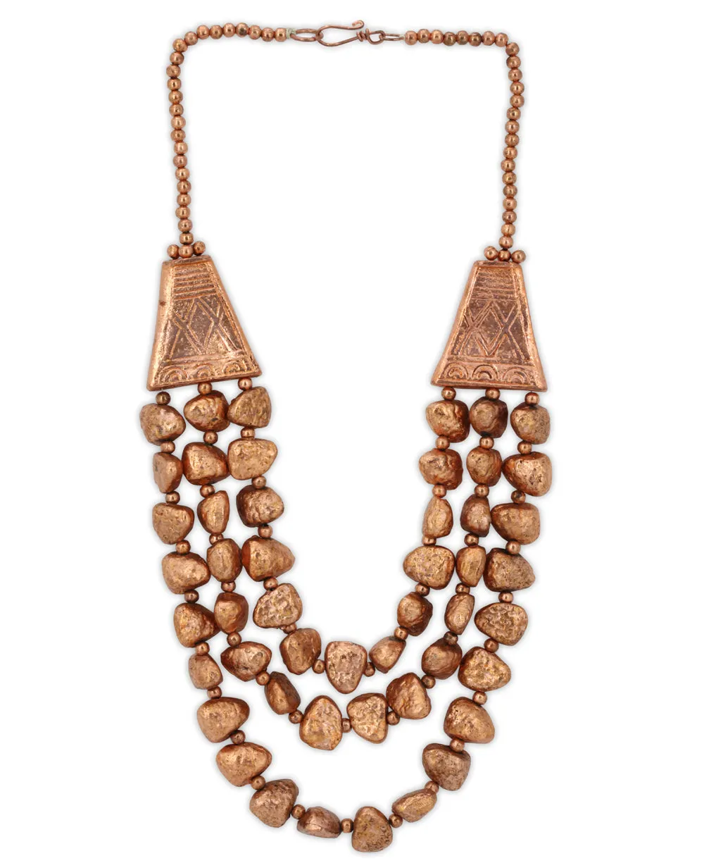 Copper-Tone Triple-Strand Textured Metal Necklace