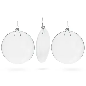 Deluxe Set Of 3 Flat Disc Clear - Blown Glass Christmas Ornaments 5.4 Inches (140 Mm)