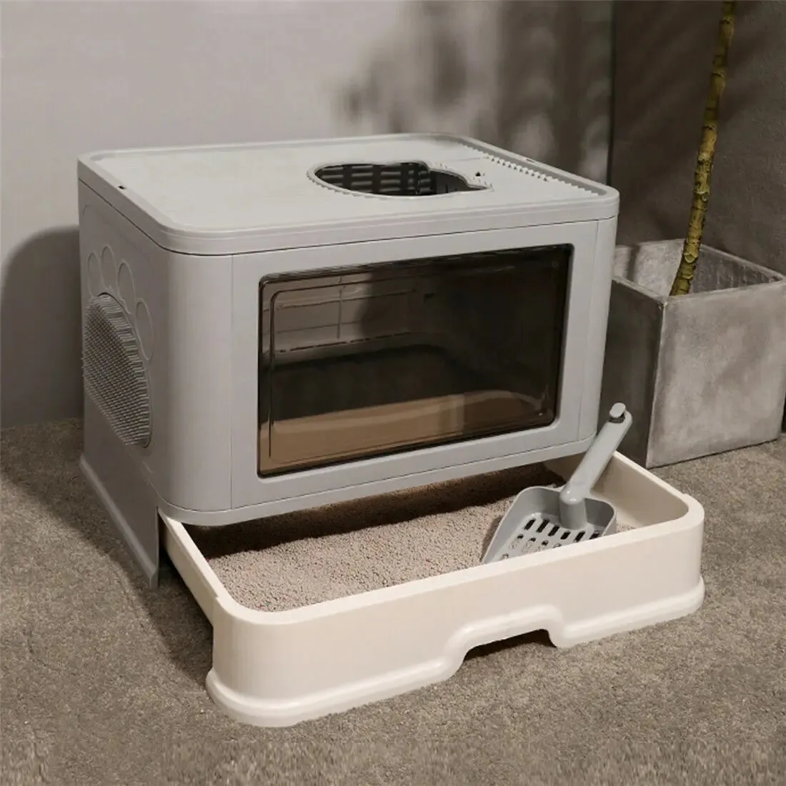 Foldable Cat Litter Box with Front Entry & Top Exit