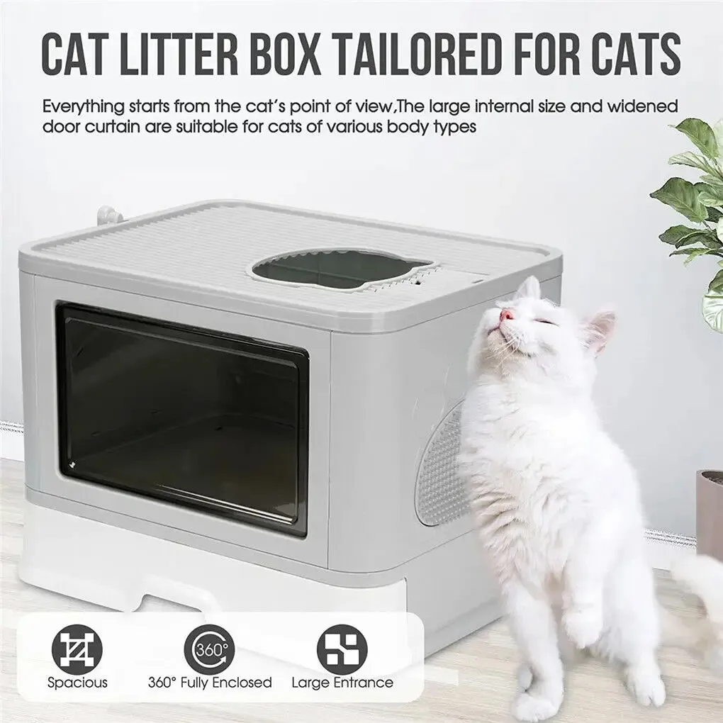 Foldable Cat Litter Box with Front Entry & Top Exit
