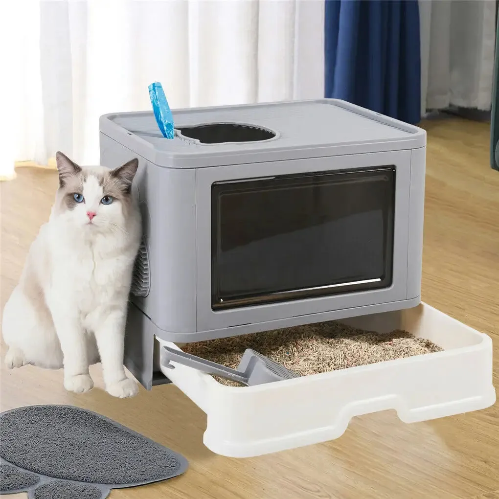 Foldable Cat Litter Box with Front Entry & Top Exit
