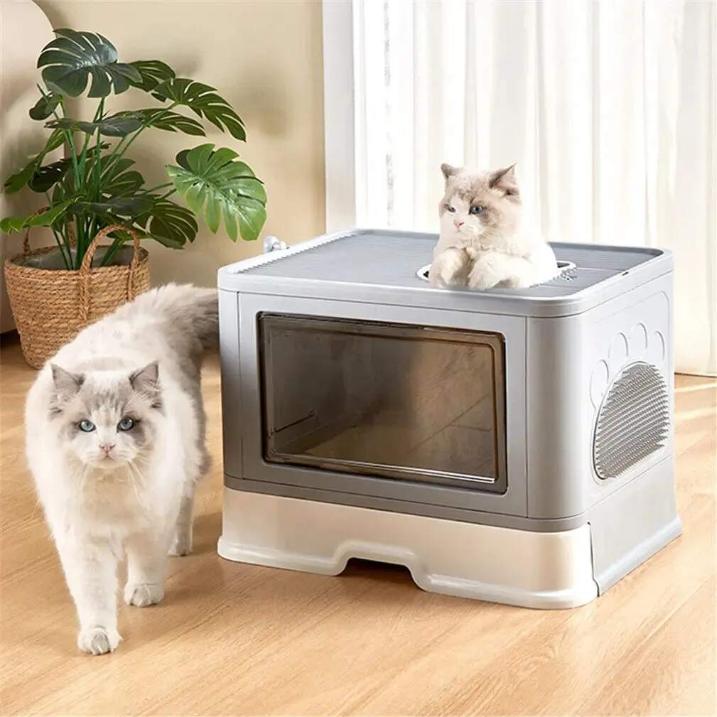 Foldable Cat Litter Box with Front Entry & Top Exit