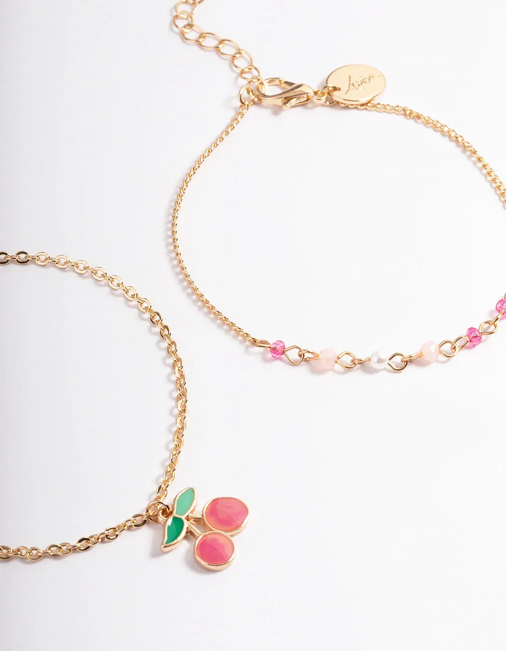 Gold & Pink Cherry Bead Bracelet Pack