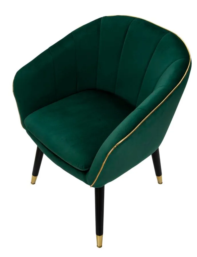 Green Padded chair with Black Wooden Legs with Golden Details