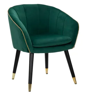 Green Padded chair with Black Wooden Legs with Golden Details