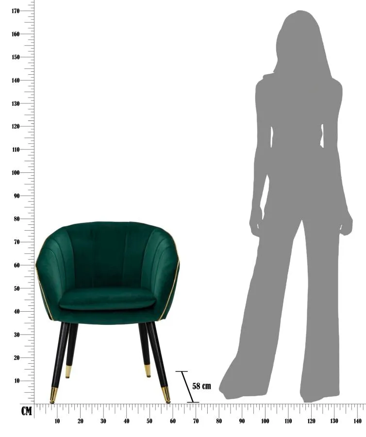 Green Padded chair with Black Wooden Legs with Golden Details