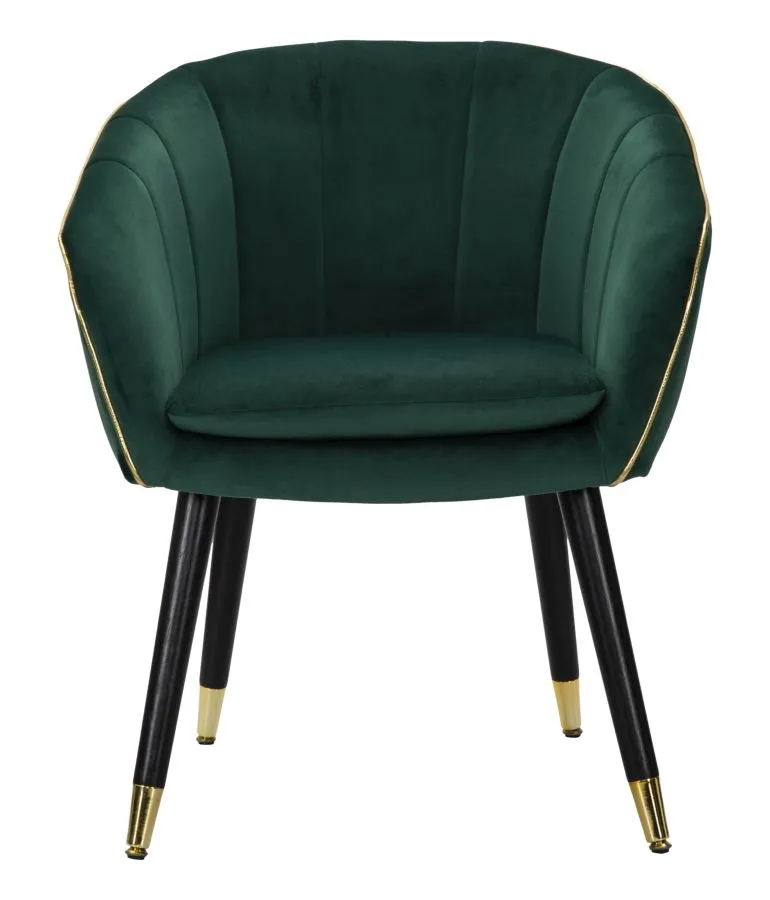 Green Padded chair with Black Wooden Legs with Golden Details