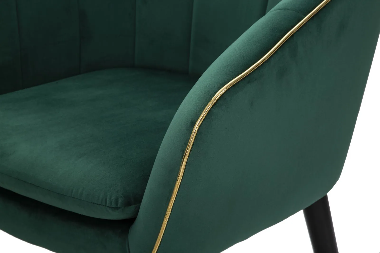 Green Padded chair with Black Wooden Legs with Golden Details
