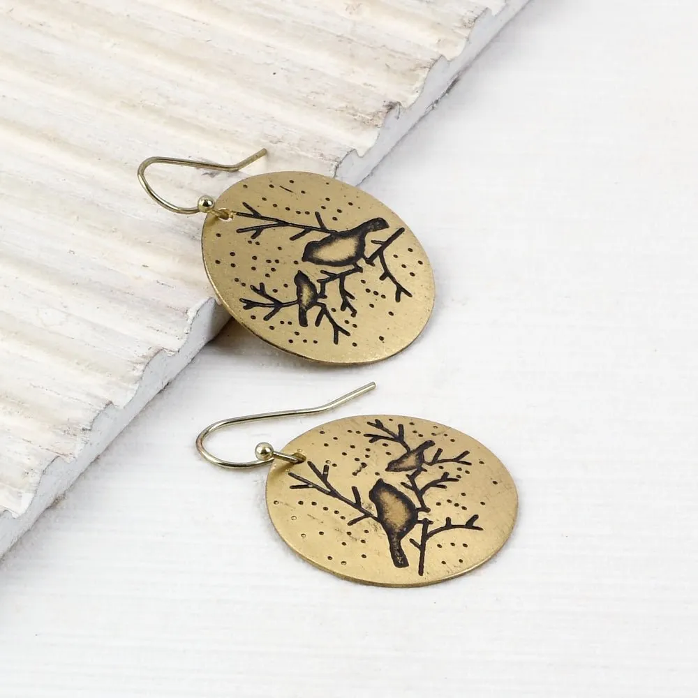 Handcrafted Brass Bird Hanging Earrings