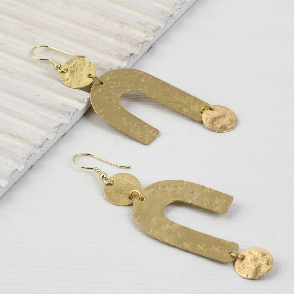 Handcrafted Brass U Shaped Textured Earrings