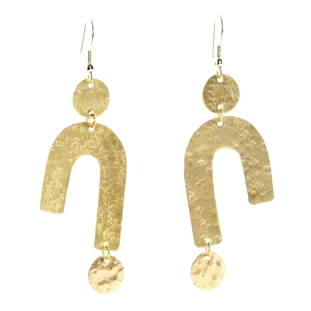 Handcrafted Brass U Shaped Textured Earrings