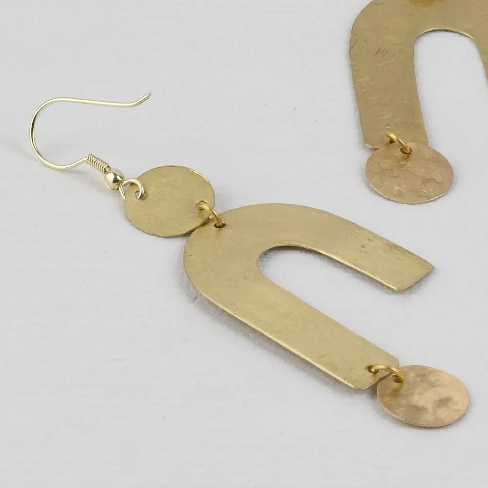 Handcrafted Brass U Shaped Textured Earrings