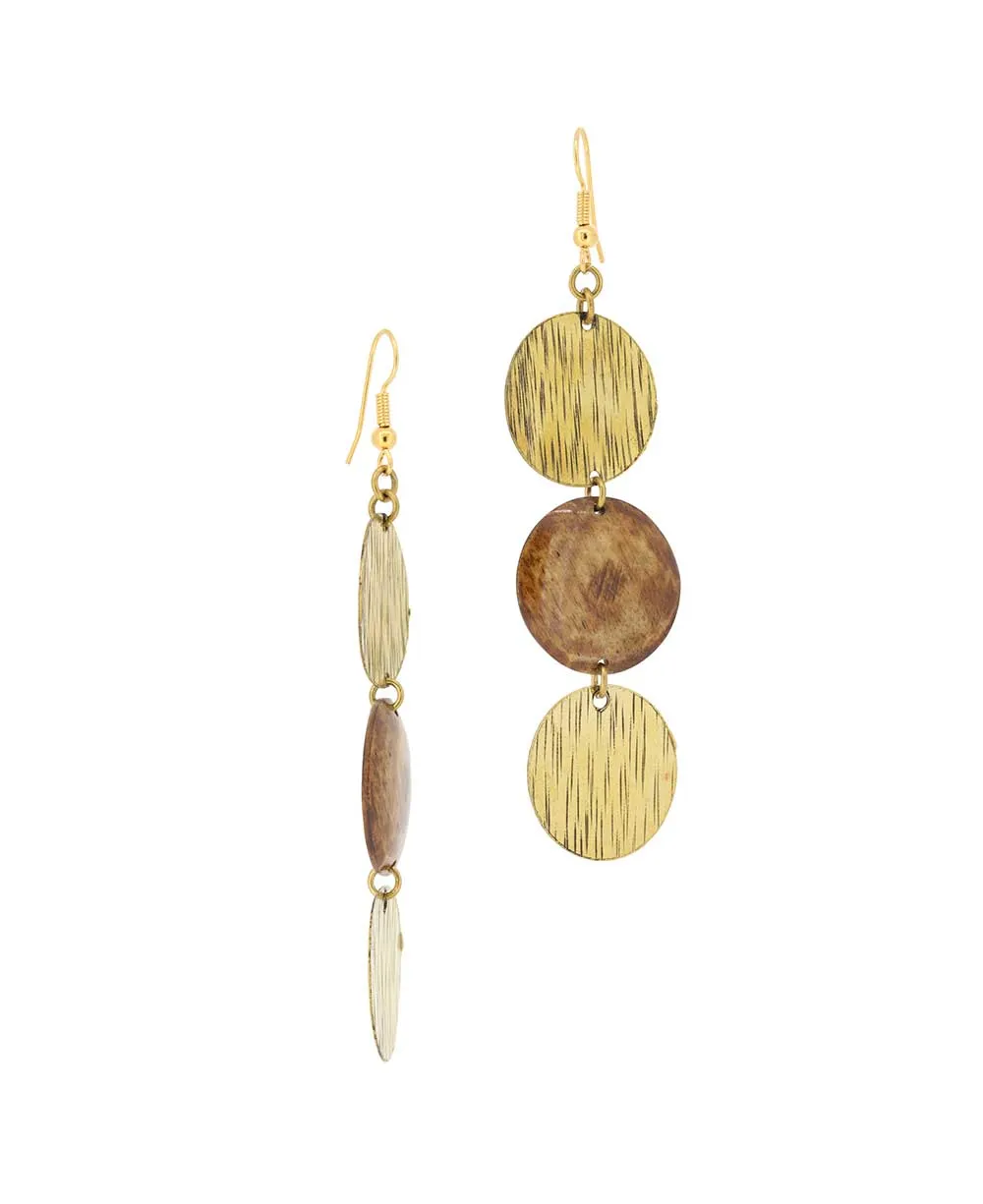Horn and Brass Triple Disc Drop Earrings