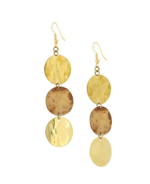 Horn and Brass Triple Disc Drop Earrings