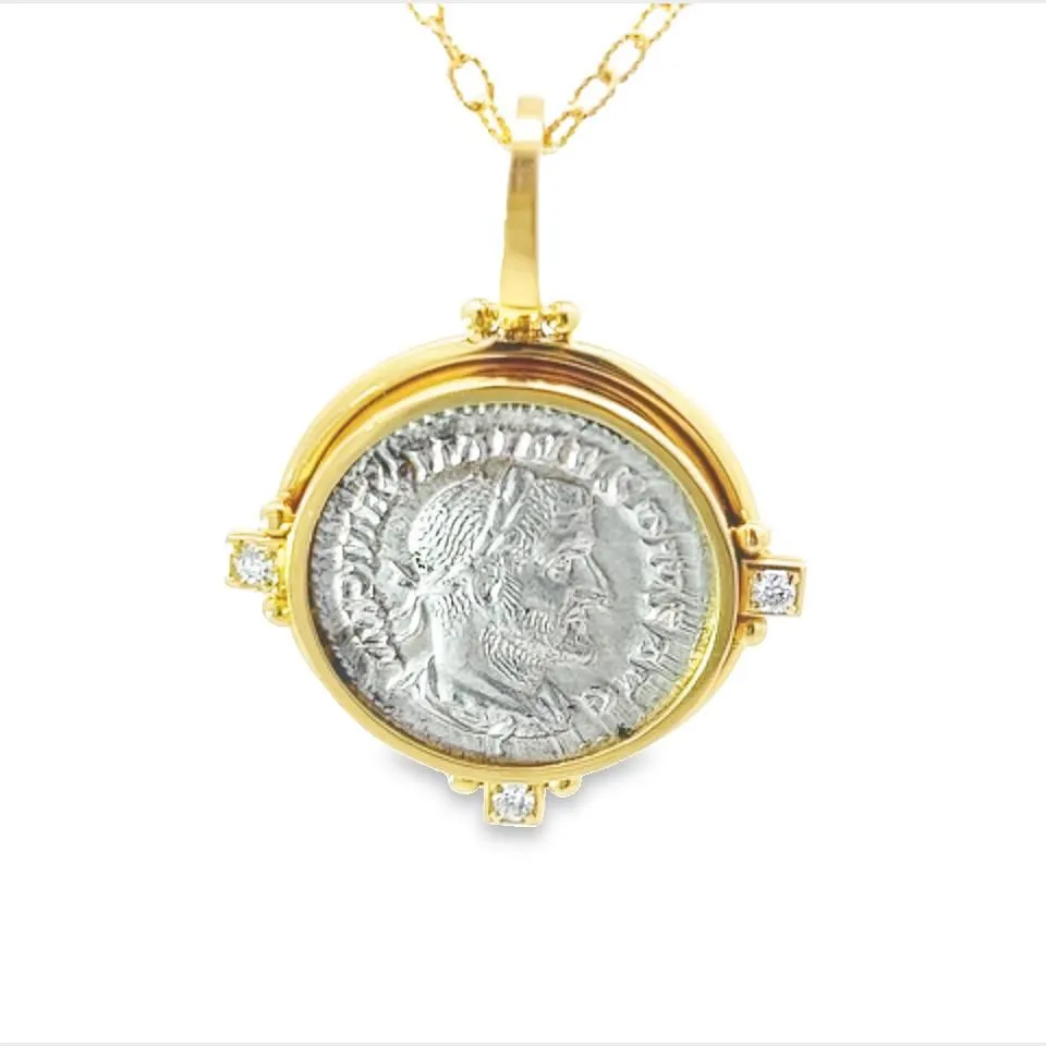 Maximinus I Roman Empire Ancient Coin Charm Pendant with Diamond Accents