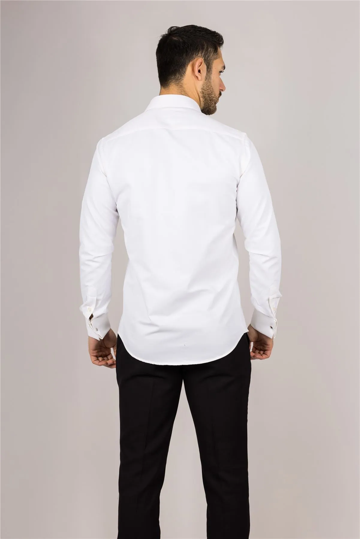 Men's Cream Long Sleeve Regular Fit Double Cuff Twill Oxford Shirt
