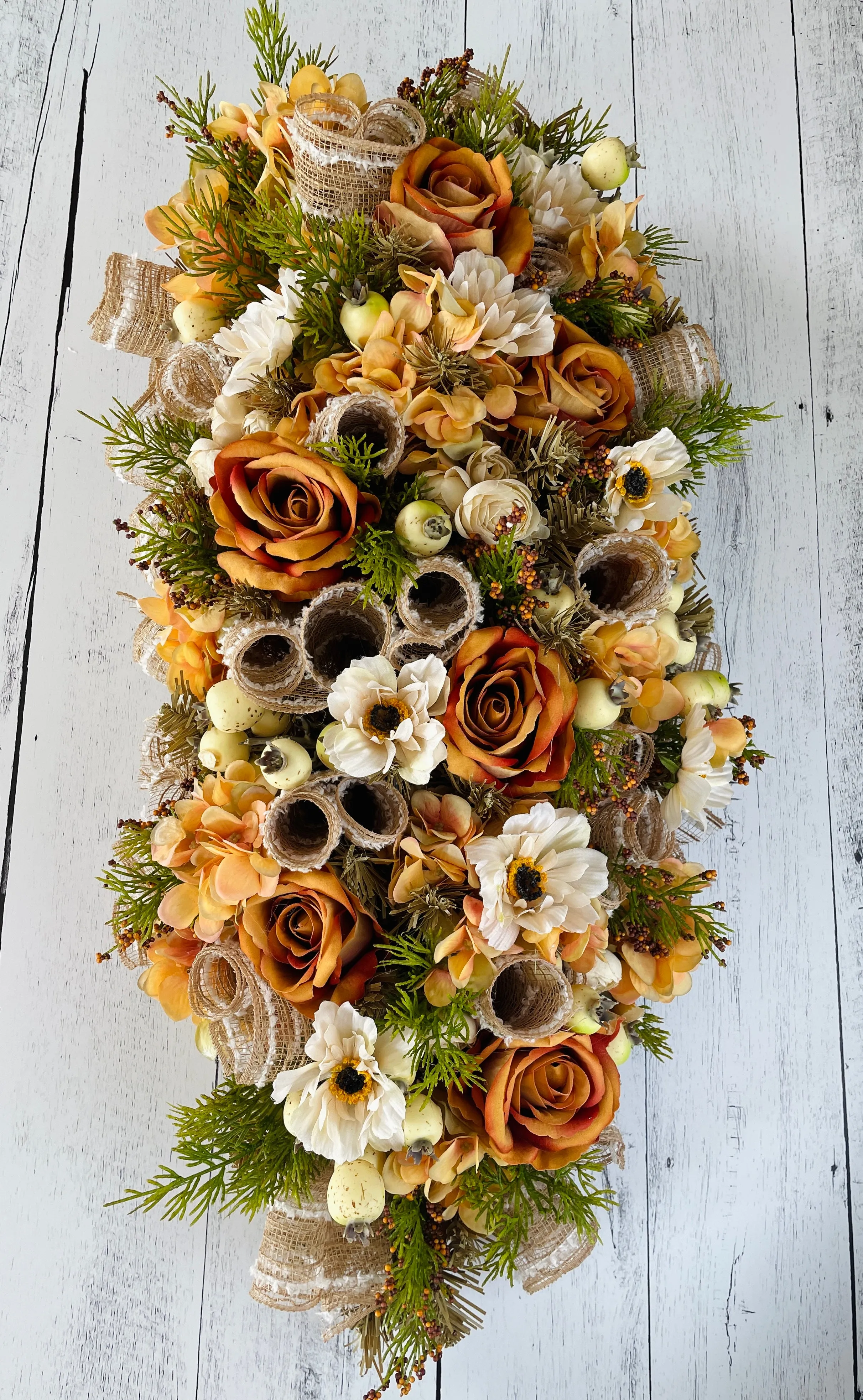 Orange floral swag for door
