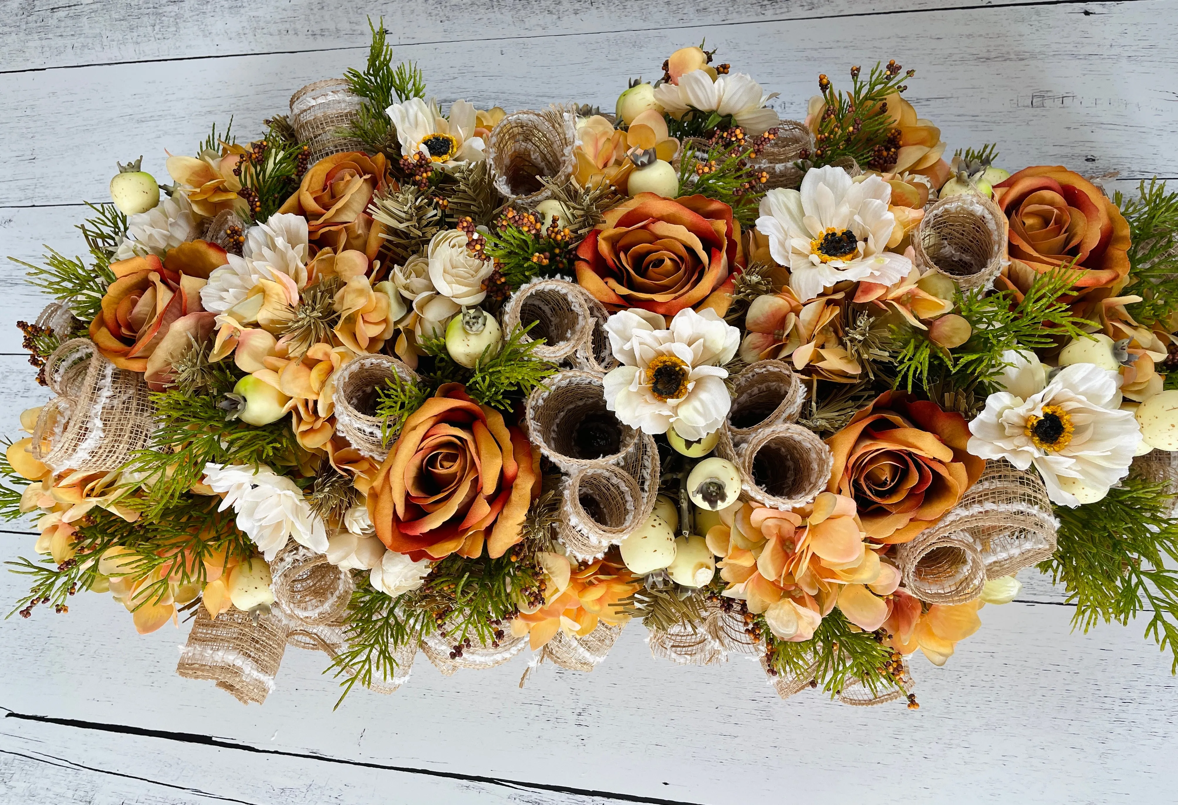 Orange floral swag for door
