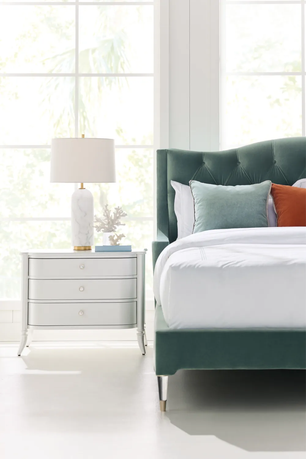 Pearlized White Nightstand | Caracole Oyster Diver