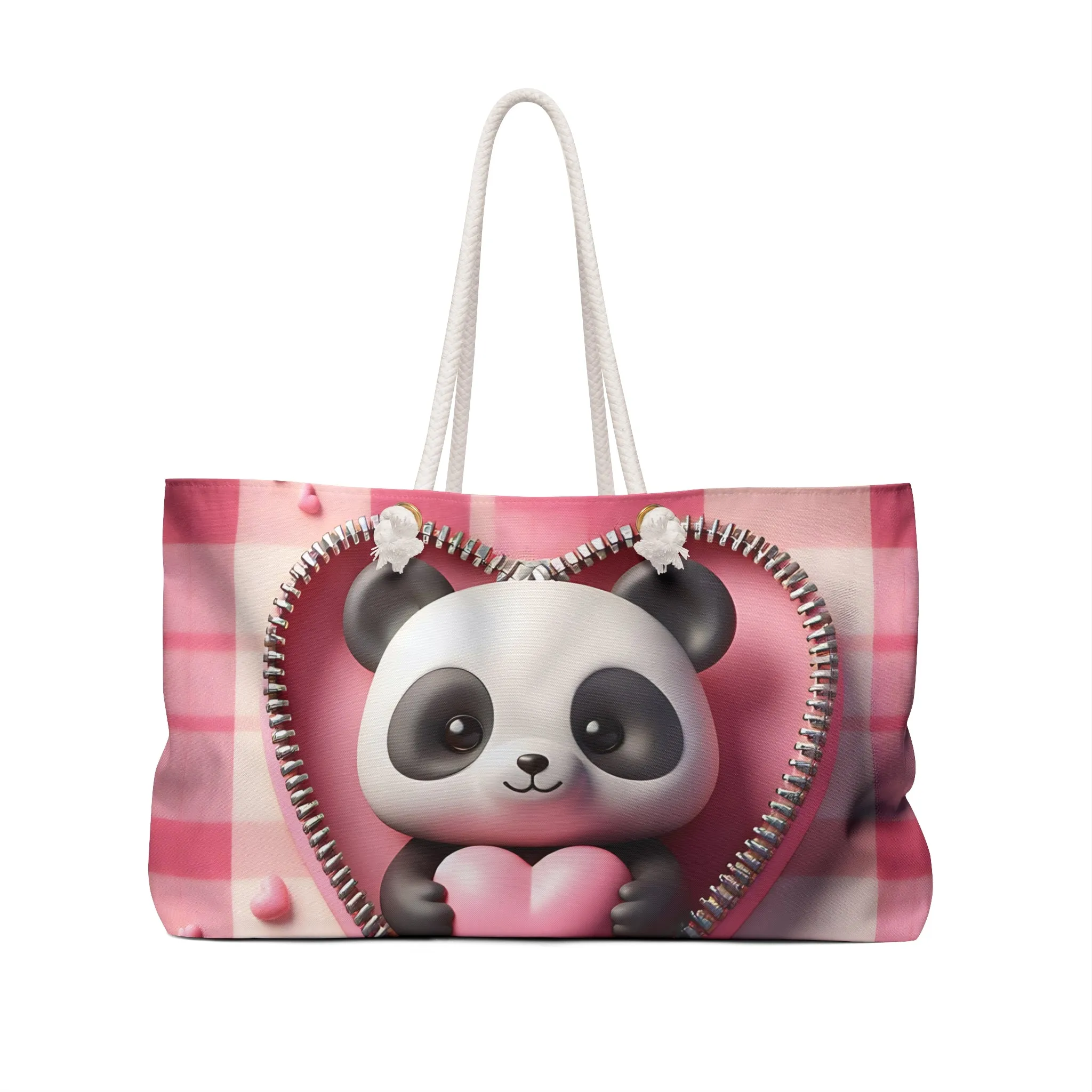Personalised/Non-Personalised Weekender Bag, Cute Panda, Valentines Day, Large Weekender Bag, Beach Bag, Book Bag
