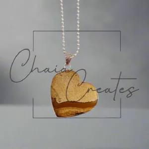 Picture Jasper Heart Sterling Silver Ball Chain Necklace