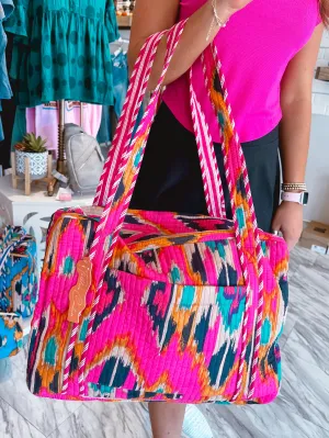 Pink Southwest Quilted Weekender Bag