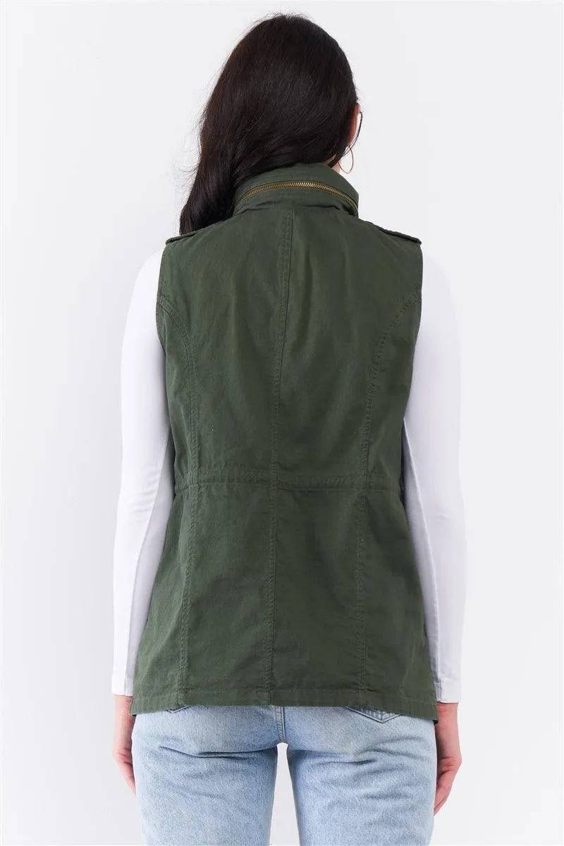 Plus Size Military Sleeveless Detachable Hoodie Vest Jacket