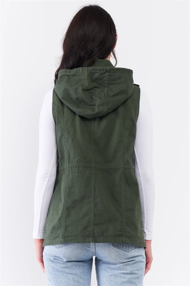 Plus Size Military Sleeveless Detachable Hoodie Vest Jacket