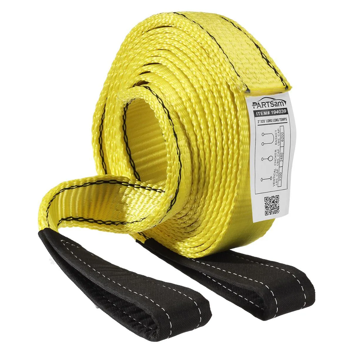 Premium 2 Pcs Crane Towing Strap 20 feet x 2inch Durable 3400Dtex - Heavy Duty Web Sling - Corrosion Resistance Polyester Industrial Flat Eye-Eye Ropes