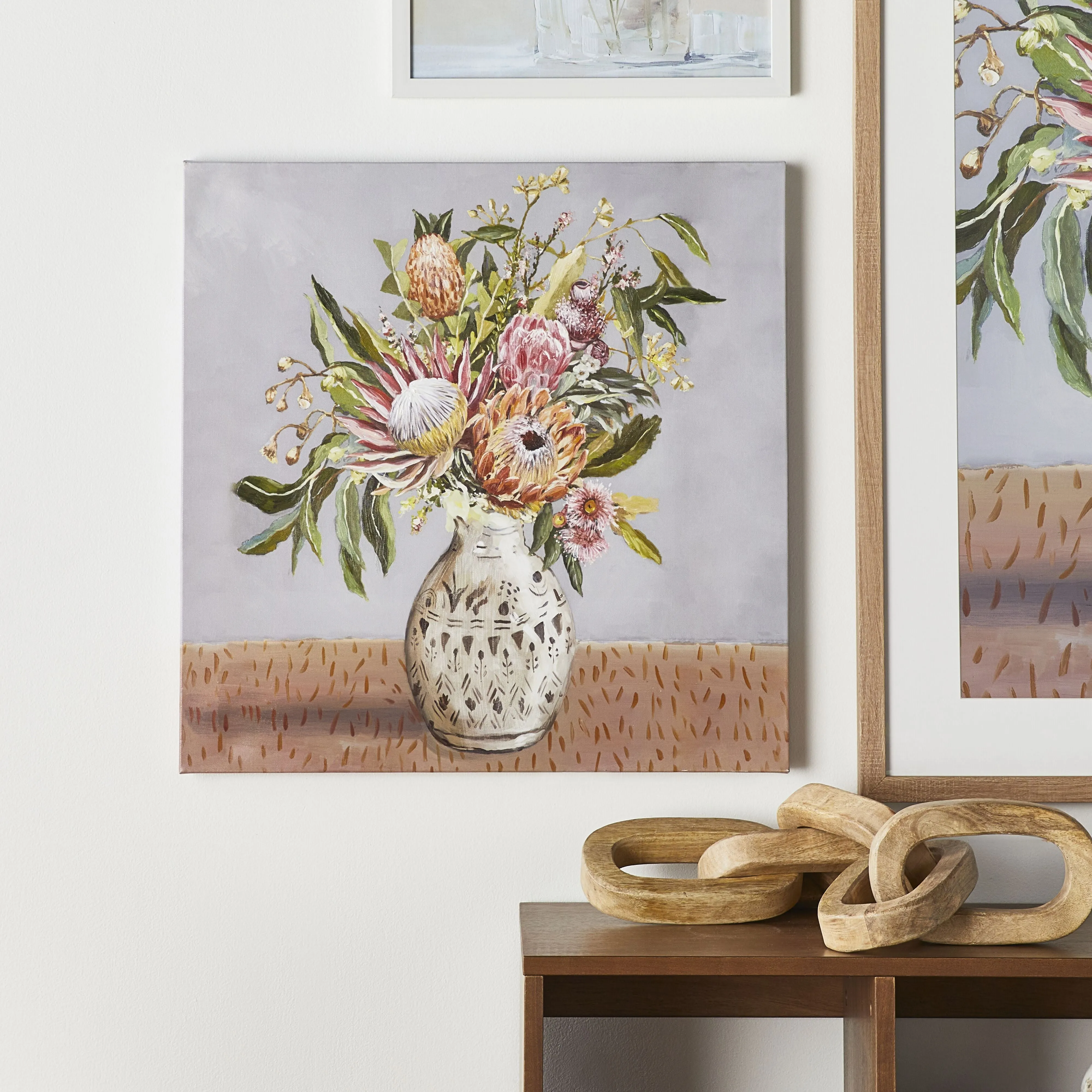Proteas in Ceramic Vase II Canvas Print 60x60cm