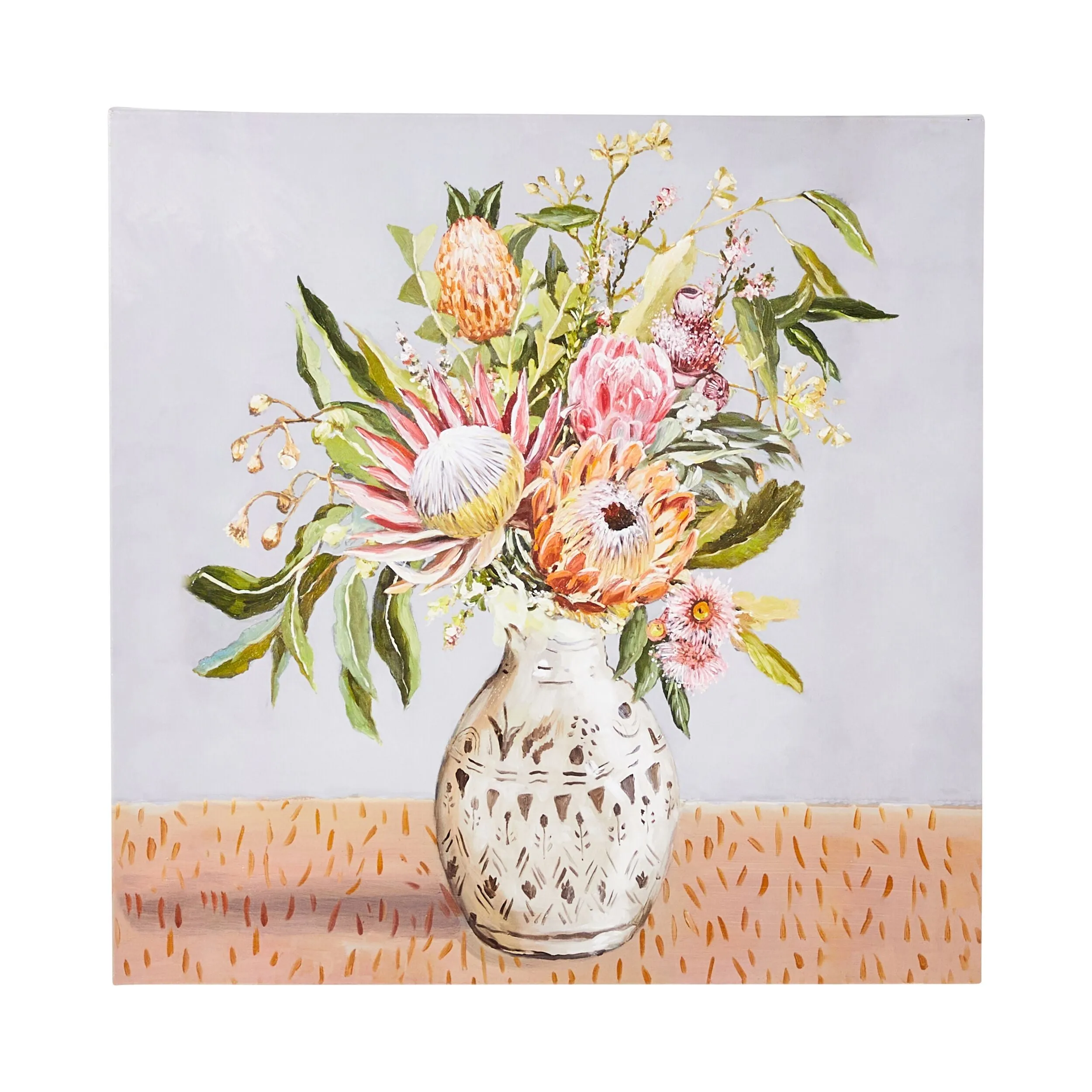 Proteas in Ceramic Vase II Canvas Print 60x60cm