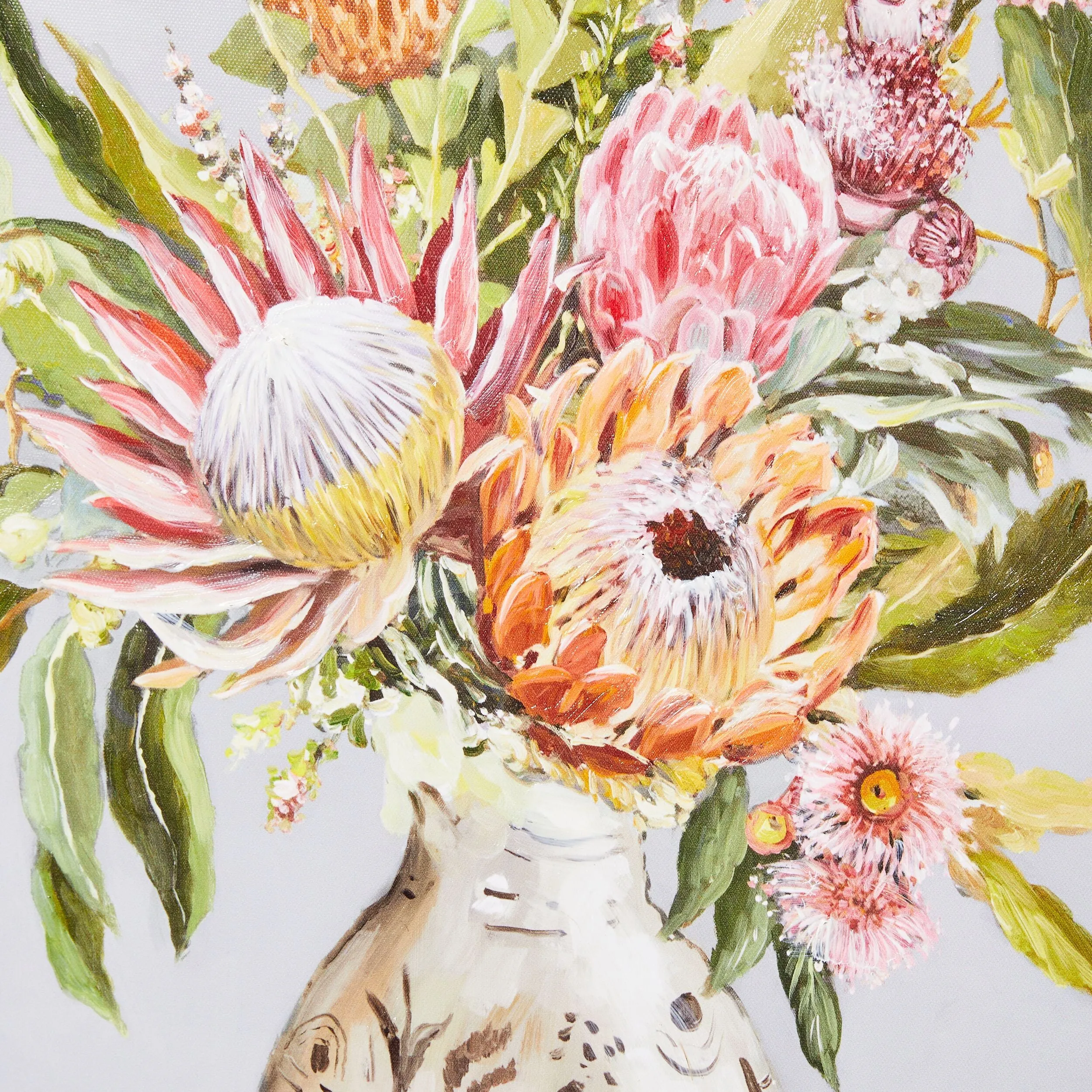 Proteas in Ceramic Vase II Canvas Print 60x60cm