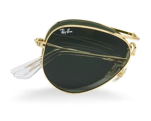 Ray Ban Folding Black Aviator Gold Rim Sunglasses