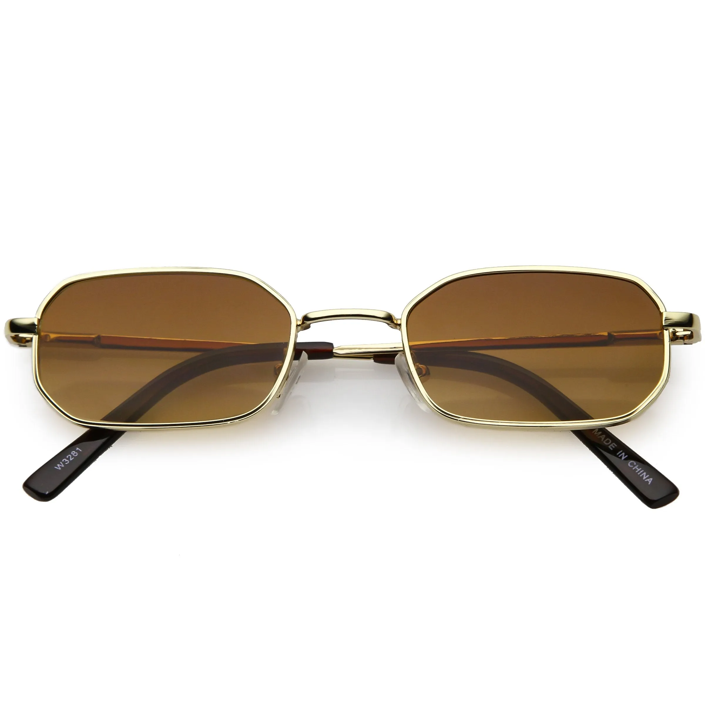 Retro Small 1990's Rectangle Flat Lens Metal Sunglasses C720