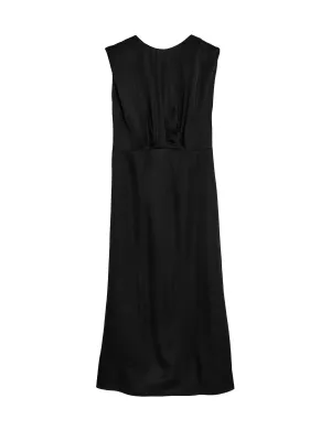 Satin Round Neck Midaxi Waisted Dress