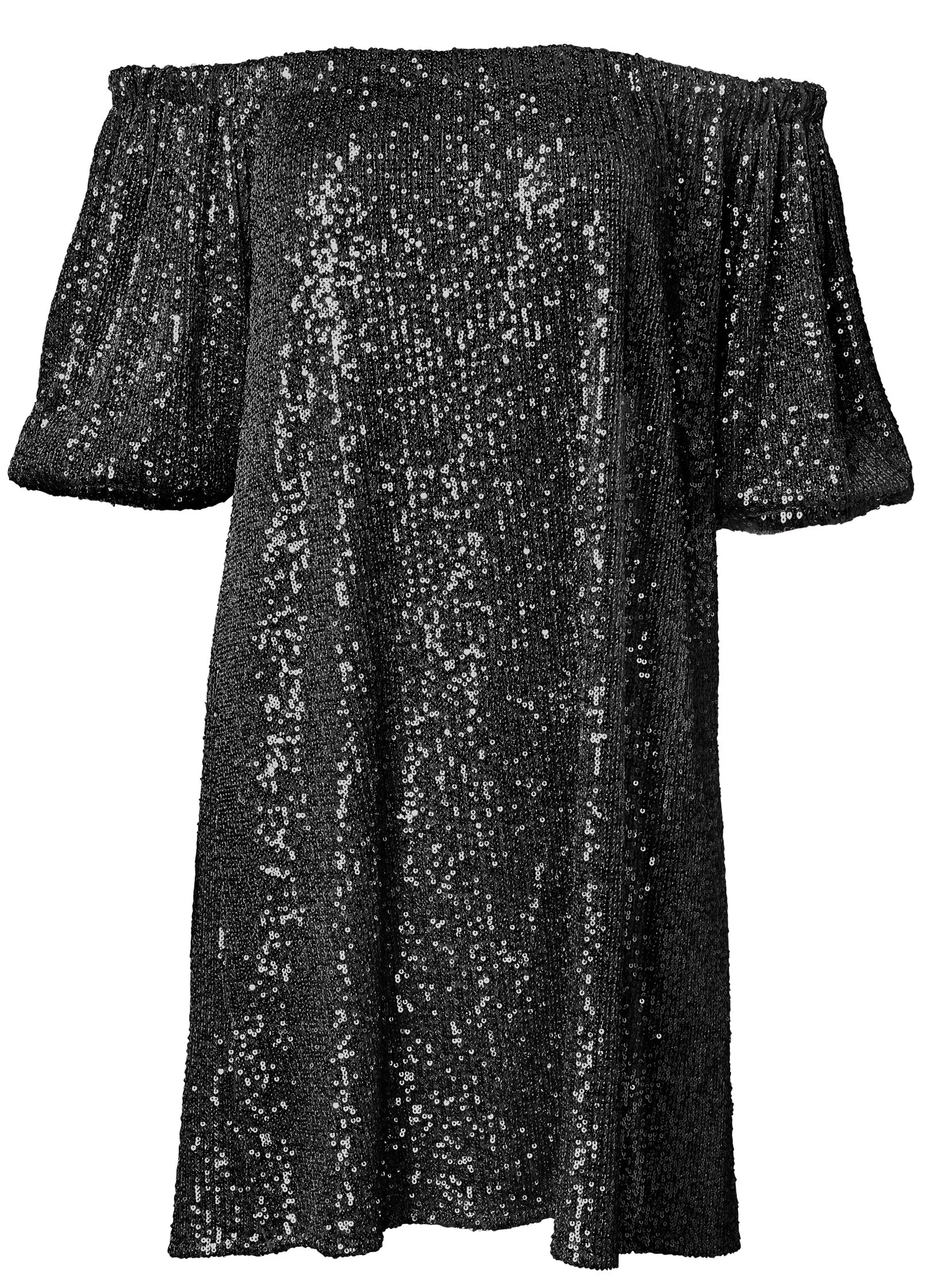 Sequin Off-The-Shoulder Dress - Black