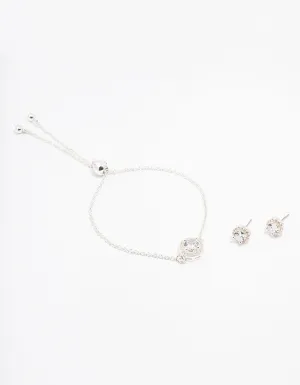 Silver Cubic Zirconia Round Halo Jewellery Set
