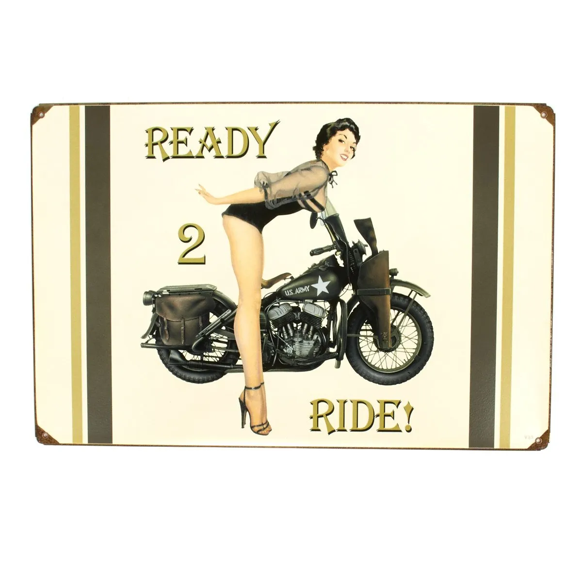 U.S. WW2 Vintage Metal Sign: 1943 Harley-Davidson Pinup