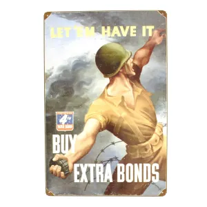 U.S. WW2 Vintage Metal Sign: Buy War Bonds - Pineapple Grenade