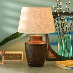Wooden Table Lamp | Visage Night Lamp | Walnut & Beige